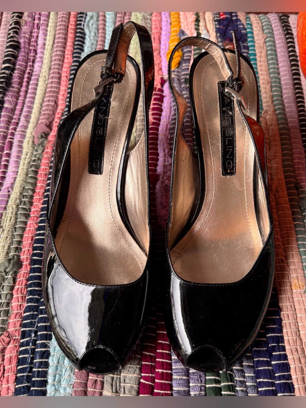 Bandolino Black Patent Peep-Toe Slingback Heels